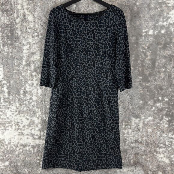 Talbots Size 4 Leopard Print Boat Neck Knee Length Shift Dress 3/4 Sleeve Zip - Picture 1 of 9